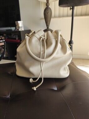 Ora Delphine Cream Leather Drawstring Satchel Handbag